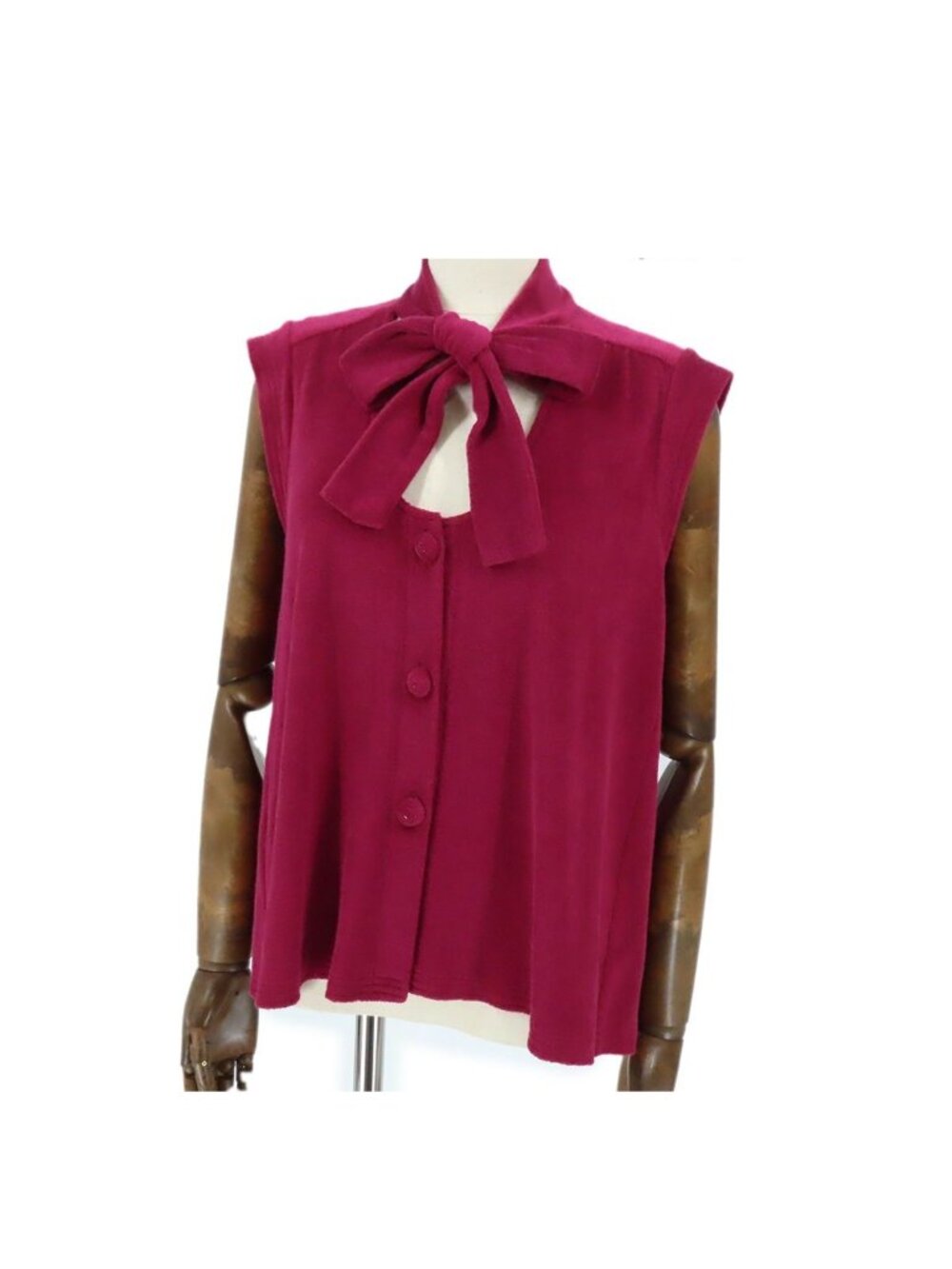 Chanel Sleeveless Top Wine Red Cotton Category Buttons Pile Fabric 07C Top 40